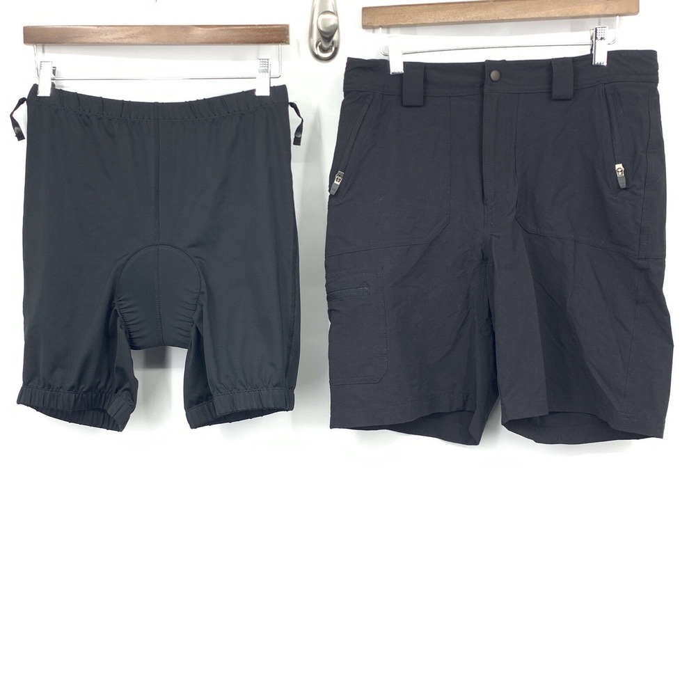 LL Bean Men Size Small Shorts Bike Cycling Padded 2 in‎ 1 Black Nylon Stretch